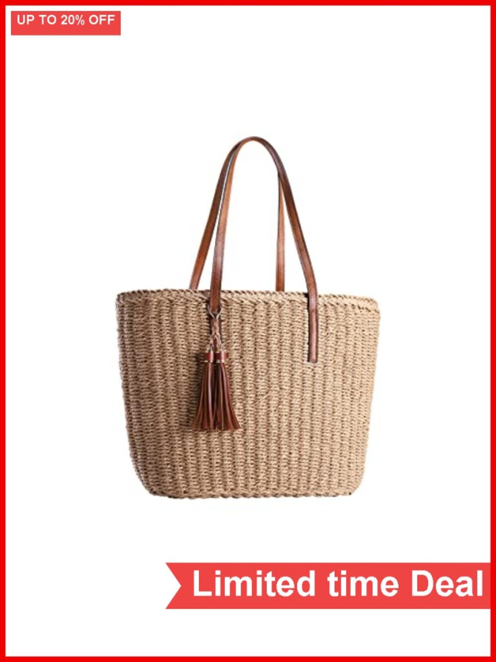 Natural Paper Rope Straw Tote Bag Handwoven Summer Shoulder Bag